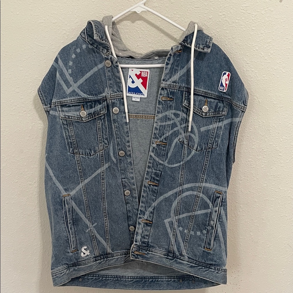 Jack & Jones Blue Denim Hooded Vest